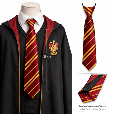 Harry Potter Gryffindor Fermuarlı Ayarlanabilir Kravat