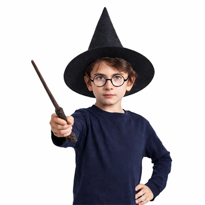 Harry Potter Tarzı Çocuk Seti (siyah Keçe Şapka, Asa, Gözlük)