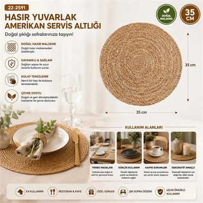 Hasır 31cm Yuvarlak Supla - Amerikan Servis Altı Bx40