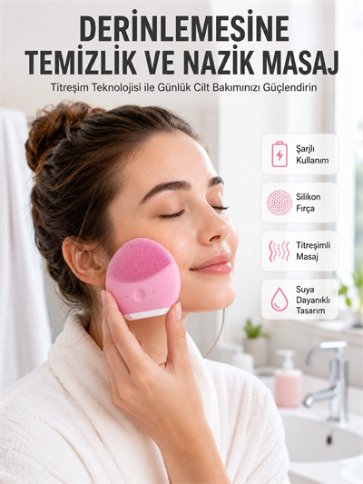 Hassas Ciltlere Özel Titreşimli Yüz Temizleme ve Masaj Aleti