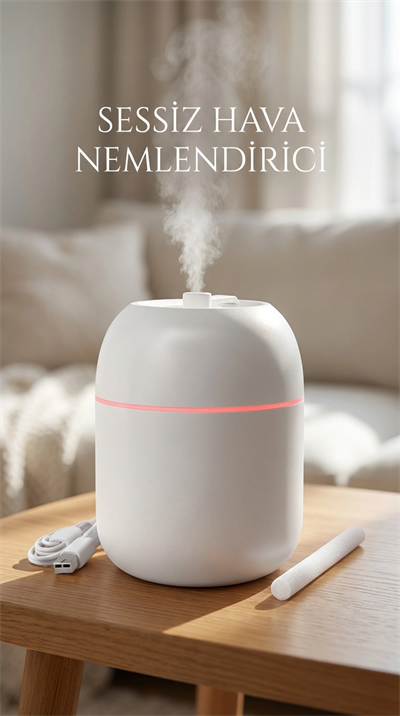 Hava Nemlendirici 220ml Buhar Makinesi, Çocuk Odası ve Ofis kullanımına uygun, Sessiz ve Hafif cihaz