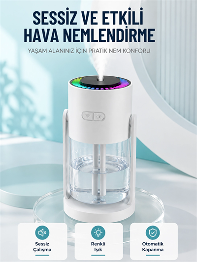 Hava Nemlendirici LED Işıklı Sessiz Çalışan Otomatik Kapanmalı Masaüstü Nemlendirme Cihazı