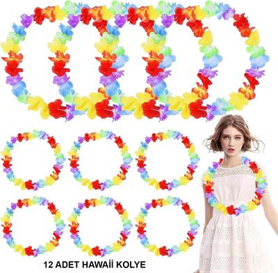 Hawaii Çiçekli Boyun Kolyesi - Renkli Tropikal Parti Leisi 12 Adet (3936)