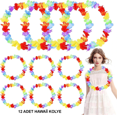 Hawaii Çiçekli Boyun Kolyesi - Renkli Tropikal Parti Leisi 12 Adet