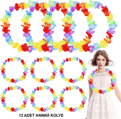 Hawaii Çiçekli Boyun Kolyesi - Renkli Tropikal Parti Leisi 12 Adet