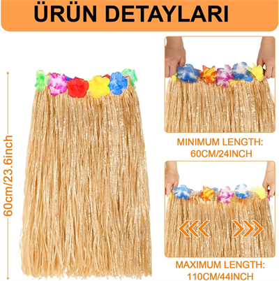 Hawaii Tarzı Hula Eteği – 60 Cm Hasır Naturel Etek Bx40