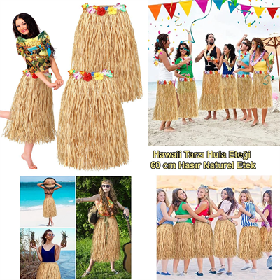 Hawaii Tarzı Hula Eteği – 60 Cm Hasır Naturel Etek Bx40