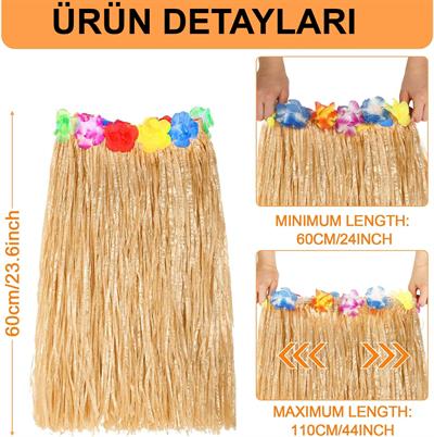 Hawaii Tarzı Hula Eteği – 60 cm Hasır Naturel Etek (3936)