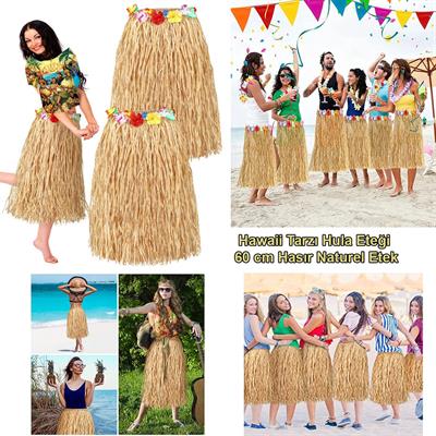 Hawaii Tarzı Hula Eteği – 60 cm Hasır Naturel Etek (3936)