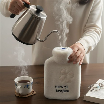 Hello Everyone Yazılı Kurdeleli Beyaz Peluş Sıcak Su Torbası 1 Lt – Yumuşak Kılıf, Uzun Süre Sıcak Tutan Termal Su Torbası