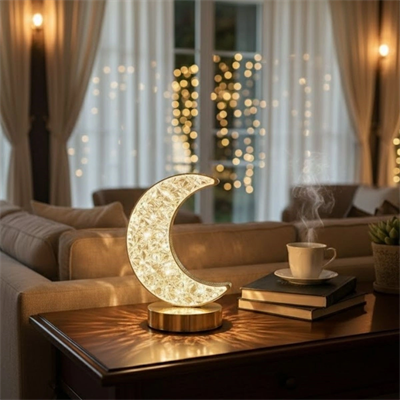 Hilal Ay Model Kristal Led Masa Lambası – Dokunmatik, 3 Renk Işık Modlu, Şarjlı Mini Dekoratif Gece Lambası Bx40