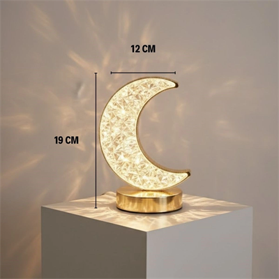 Hilal Ay Model Kristal Led Masa Lambası – Dokunmatik, 3 Renk Işık Modlu, Şarjlı Mini Dekoratif Gece Lambası Bx40