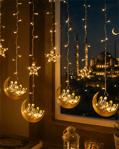 Hilal Yıldız LED Ramazan Işığı 3 Metre Dekoratif Perde Aydınlatması