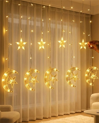 Hilal Yıldız Perde LED Işık 2 Modlu Sıcak Beyaz Dekoratif Aydınlatma