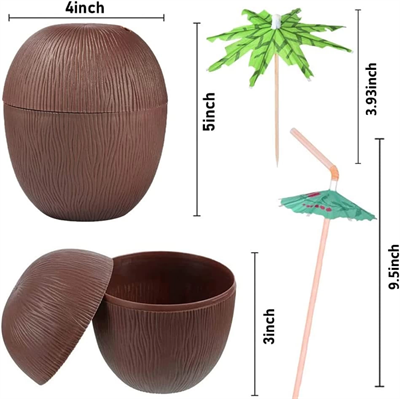 Hindistan Cevizi Hawaii Luau Aloha Pipetli İçecek Kabı Bardak 10x13 cm 1 Adet