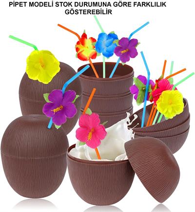 Hindistan Cevizi Hawaii Luau Aloha Pipetli İçecek Kabı Bardak 10x13 cm 1 Adet (3936)