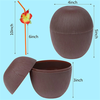 Hindistan Cevizi Hawaii Luau Aloha Pipetli İçecek Kabı Bardak 10x13 cm 1 Adet