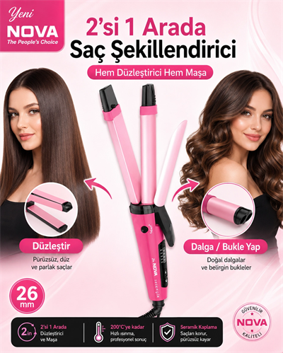 Hızlı Isınan Seramik Plakalı Saç Düzleştirici ve Dalgalı Şekil Veren Maşa