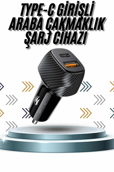 Hızlı Oto Şarj Cihazı 38W Çift Girişli HIzlı Şarj Oto Çakmaklık Type-C
