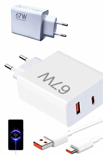 Hızlı Şarj Aleti Adaptörü Kablo Seti 67W Uzun Ömürlü Beyaz