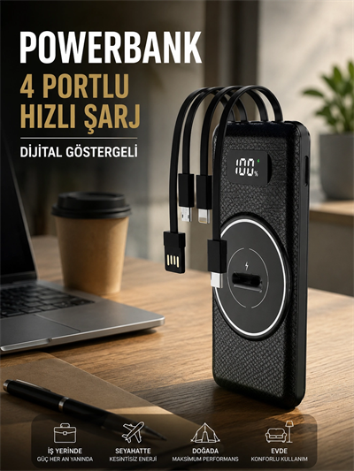 Hızlı Şarj Dijital Göstergeli Powerbankli Çoklu Şarj Özelliği