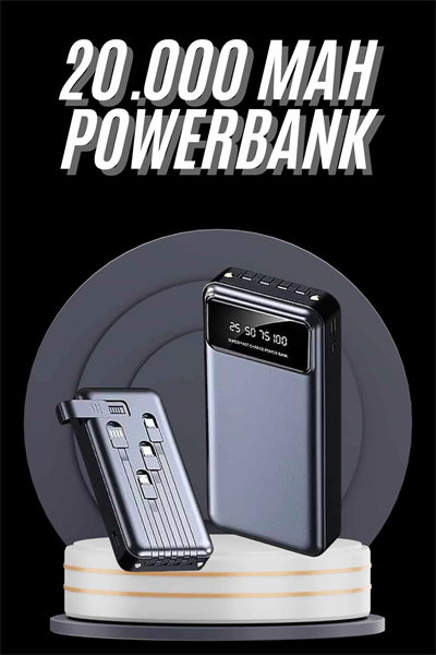 Hızlı Şarj Özellikli 20.000 Mah Dijital Göstergeli USB Girişli Android ve İOS Uyumlu Powerbank