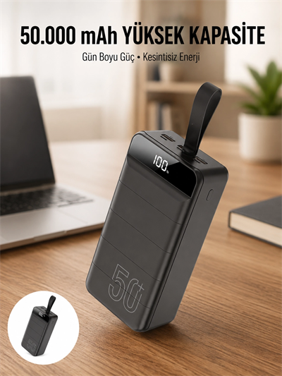 Hızlı Taşınabilir 50.000 Mah Powerbank Led Ekran Android ve İOS Uyumlu Yeni Nesil