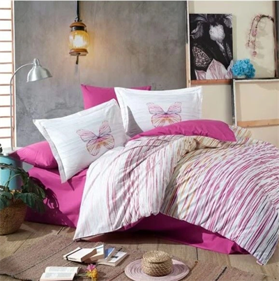 Hobby Kingsize Poplin Nevresim Eldora Fuşya