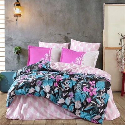 Hobby Kingsize Poplin Nevresim Monstera Fuşya