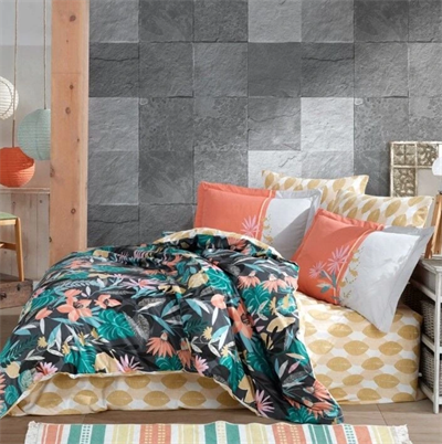 Hobby Kingsize Poplin Nevresim Monstera Oranj