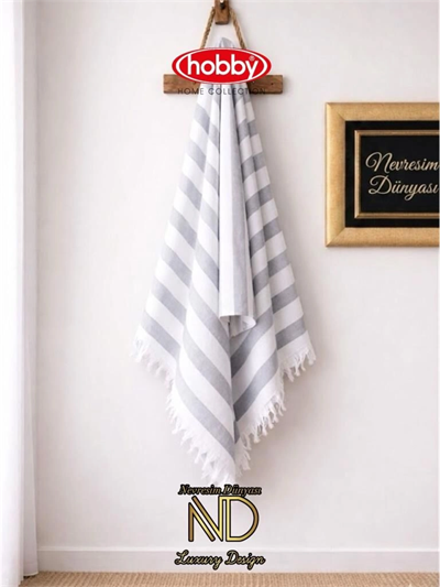 Hobby Stripe Gri Plaj Havlusu 70x140
