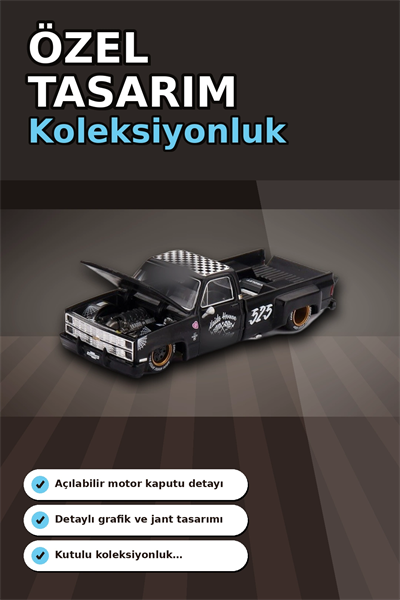 Hot Rod Tasarımlı 1/64 Chevrolet Silverado Dually Diecast Model Araba - Tekli Kutu BX-313351