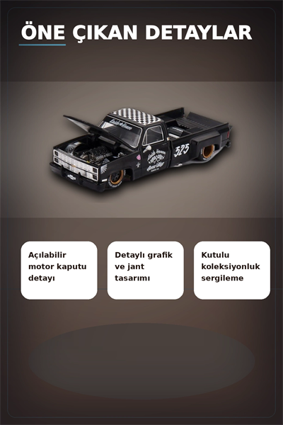 Hot Rod Tasarımlı 1/64 Chevrolet Silverado Dually Diecast Model Araba - Tekli Kutu BX-313351