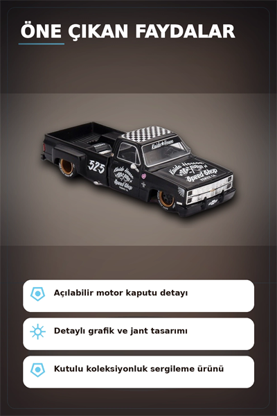 Hot Rod Tasarımlı 1/64 Chevrolet Silverado Dually Diecast Model Araba - Tekli Kutu BX-313351