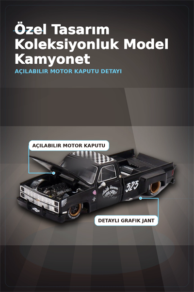 Hot Rod Tasarımlı 1/64 Chevrolet Silverado Dually Diecast Model Araba - Tekli Kutu BX-313351