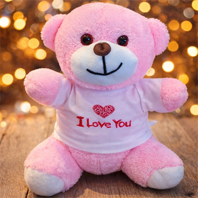 I Love You Tişörtlü Pembe Peluş Ayıcık