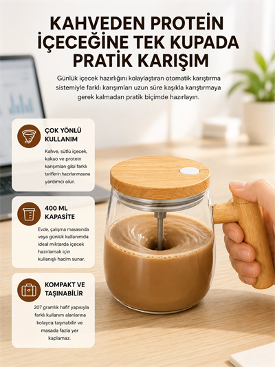 IP6 Su Geçirmez Şarjlı Kupa – 3D Karıştırma, 400 ml Yeni Nesil