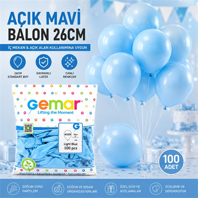 İç Mekan - Açık Mavi Balon 10 Inc - 26cm - 100pcs Bx40