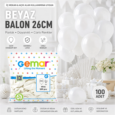 İç Mekan - Beyaz Balon 10 Inc - 26cm - 100pcs Bx40