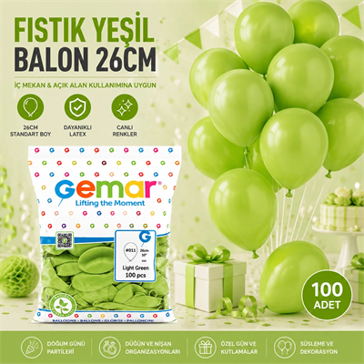 İç Mekan - Fıstık Yeşil Balon 10 Inc - 26cm - 100pcs Bx40