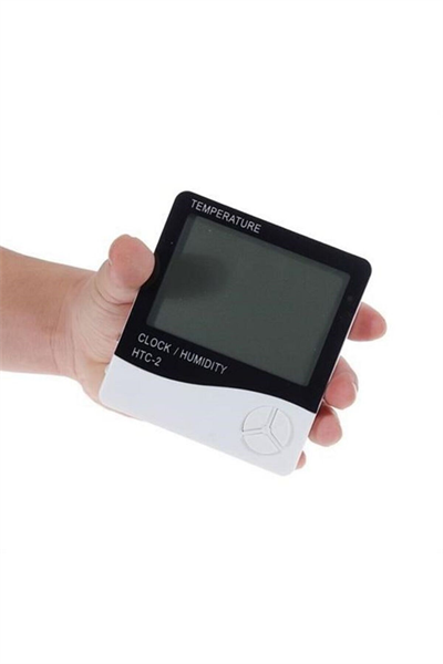 İç ve Dış Ortam Sıcaklığını Ölçebilen LCD Ekran Saat Göstergeli Alarmlı Nem Ölçer Termometre