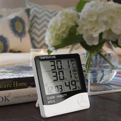 İç ve Dış Ortam Sıcaklığını Ölçebilen LCD Ekran Saat Göstergeli Alarmlı Nem Ölçer Termometre (3936)