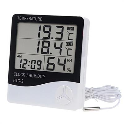 İç ve Dış Ortam Sıcaklığını Ölçebilen LCD Ekran Saat Göstergeli Alarmlı Nem Ölçer Termometre (3936)