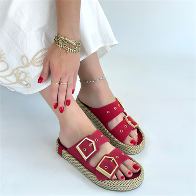 İces Kırmızı Nubuk Terlik