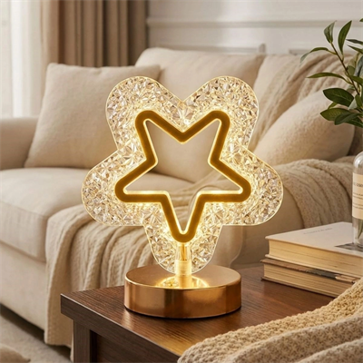 İçi Boş Yıldız Şeklinde Kristal Led Masa Lambası – Dokunmatik, 3 Renk Işık Modlu, Şarjlı Mini Dekoratif Gece Lambası Bx40