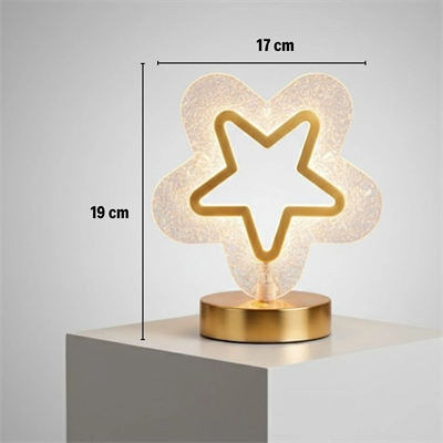 İçi Boş Yıldız Şeklinde Kristal Led Masa Lambası – Dokunmatik, 3 Renk Işık Modlu, Şarjlı Mini Dekoratif Gece Lambası Bx40