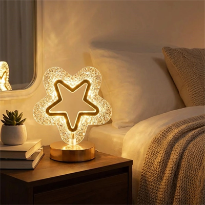 İçi Boş Yıldız Şeklinde Kristal Led Masa Lambası – Dokunmatik, 3 Renk Işık Modlu, Şarjlı Mini Dekoratif Gece Lambası Bx40