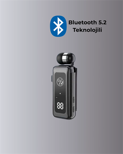 İçi Sarılabilen Kablo ve Yaka Klipsli Bluetooth Kulaklık