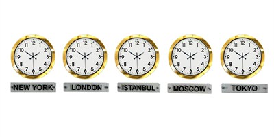 İhtişam Gold 36 Cm Metal 5 li Tabelalı Dünya Saatleri