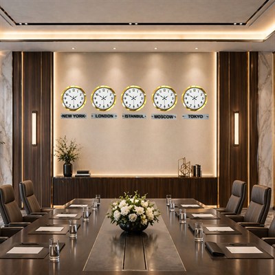 İhtişam Gold 36 Cm Metal 5 li Tabelalı Dünya Saatleri